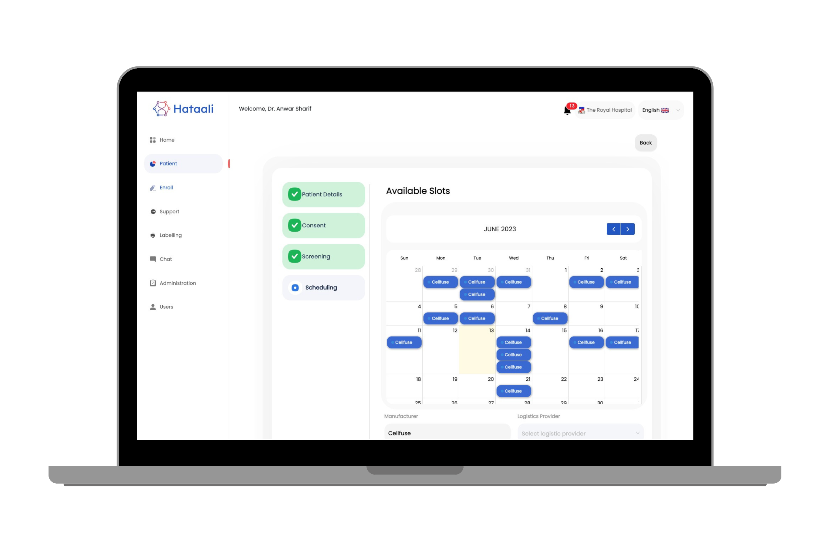 Patient Onboarding Module Mock up Hataali